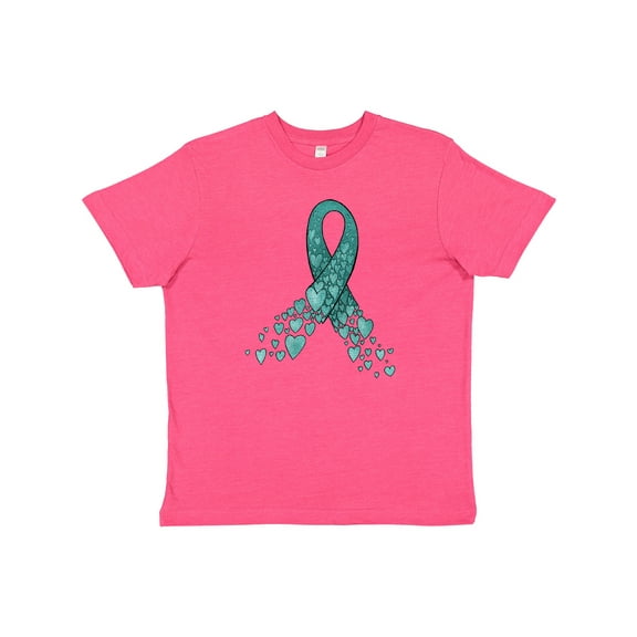 Inktastic Ovarian Cancer Awareness Teal Ribbon Made of Hearts Youth T-Shirt