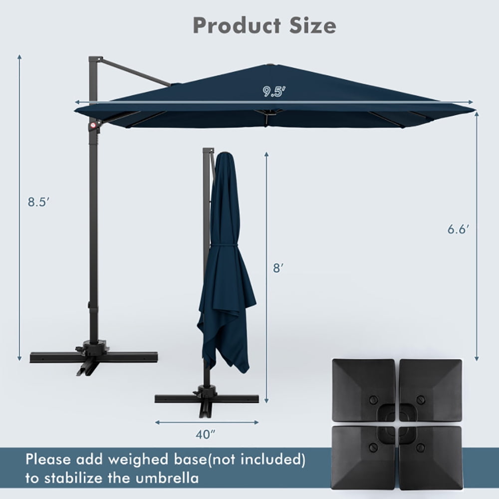 Aimee Lii 9.5 Feet Square Patio Cantilever Umbrella with 360° Rotation, Table Umbrella Outdoor for Patio Pool Beach, Navy