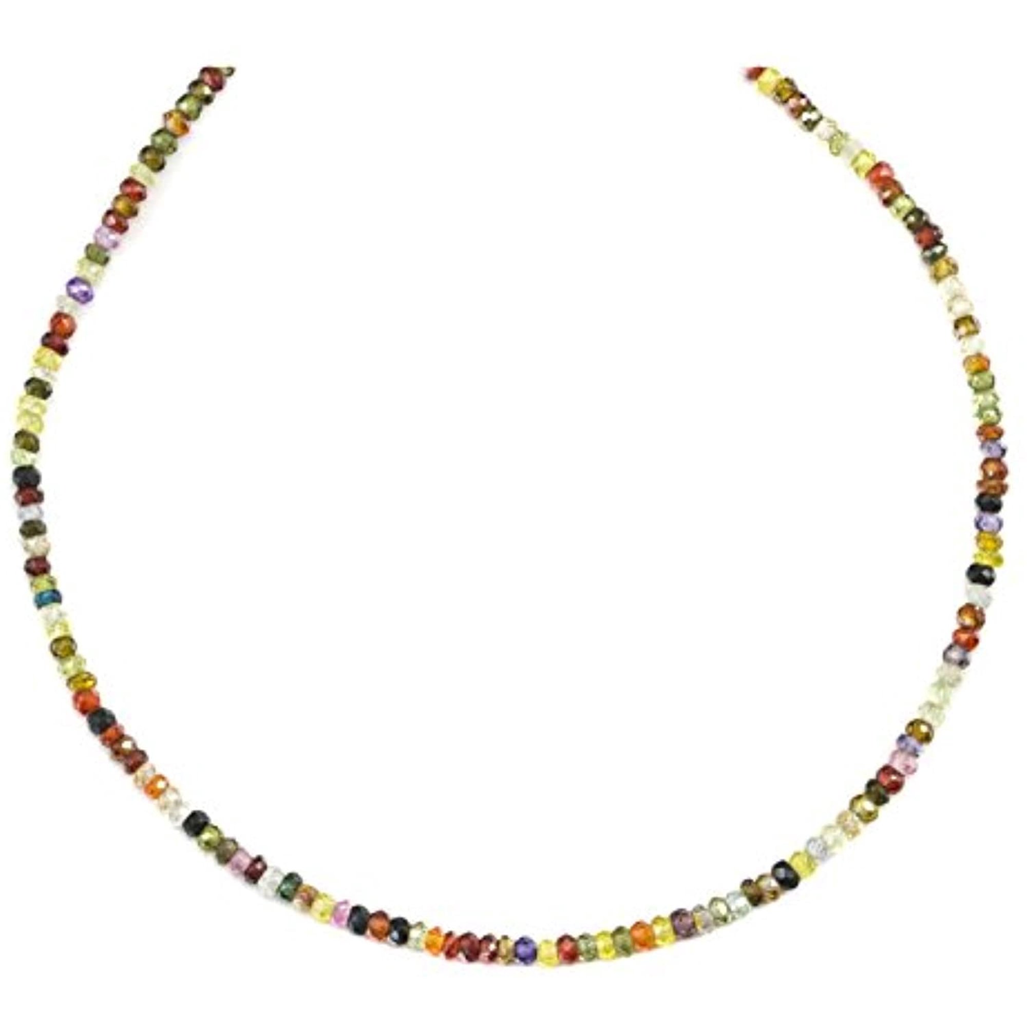 Sterling Silver Cubic Zirconia Necklace Multi Colored CZ Faceted Solid Strand Simple Dainty, 18" Designed for Adult Women