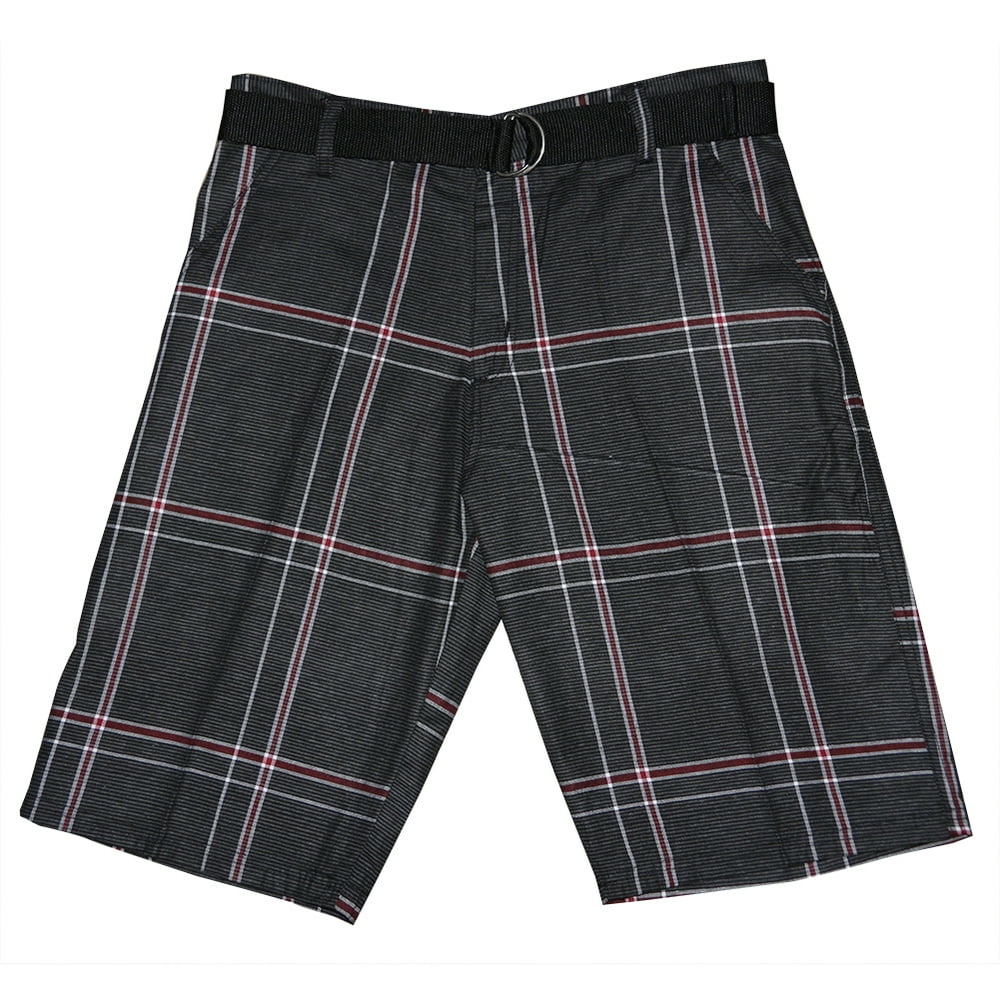DBFL Men's Plaid Shorts Casual Belted 4Pocket Adjustable Comfort
