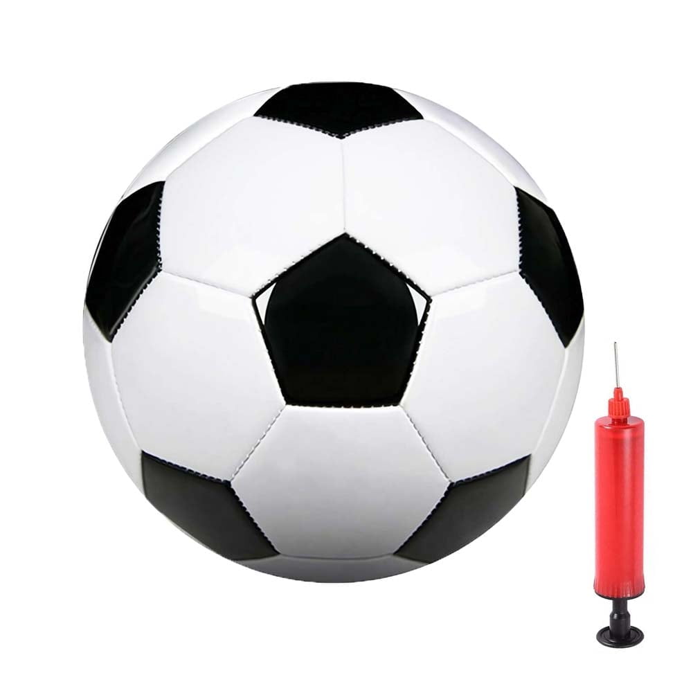 Size 5 Classic Black & White Soccer Ball with Pump and Needle – PU Training Football for Indoor & Outdoor Play