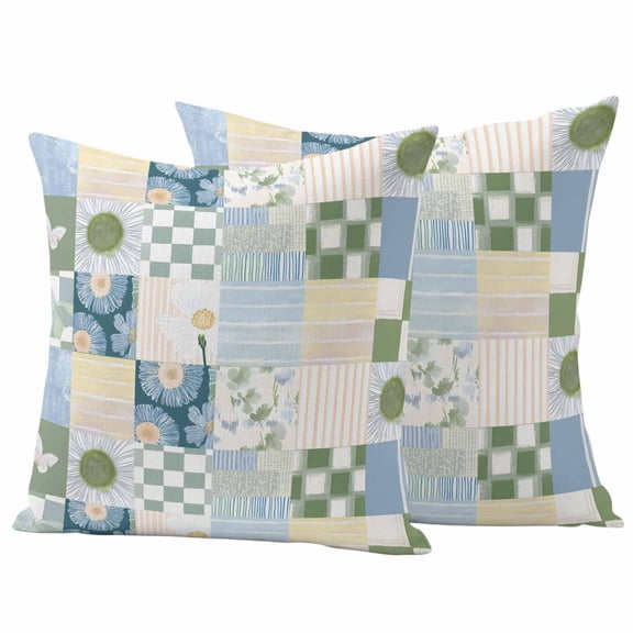 2 Pack Outdoor Waterproof Throw Pillow Covers,Japanese Spring Flowers Decorative Square Pillow Case Patio Pillowcases for Chair Couch Sofa 16x16in