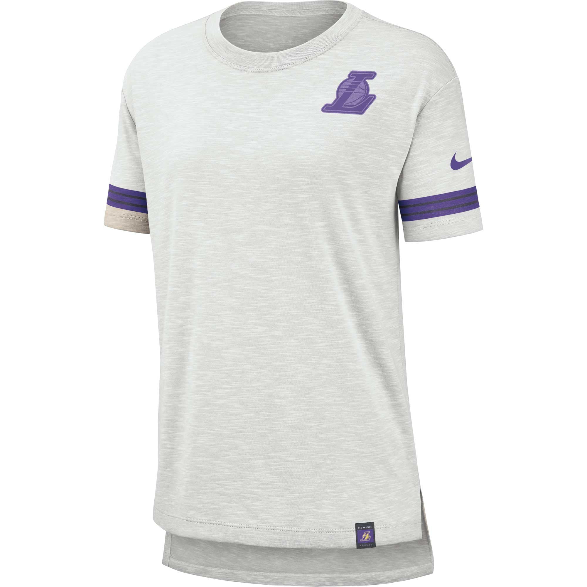 Los Angeles Lakers Nike Women S Color Rush Sleeve Stripe Slub T Shirt Heathered Gray Walmart Com