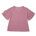 thumbnail image 5 of Tittly T Shirts for Women V Neck T Shirts for Women Womens Casual Blouses Summer Fashion Clothes Double Tiered Half Bell Sleeve Top Crewneck Loose Fit T Shirts Tshirts Shirts Womens Tops Red S, 5 of 6