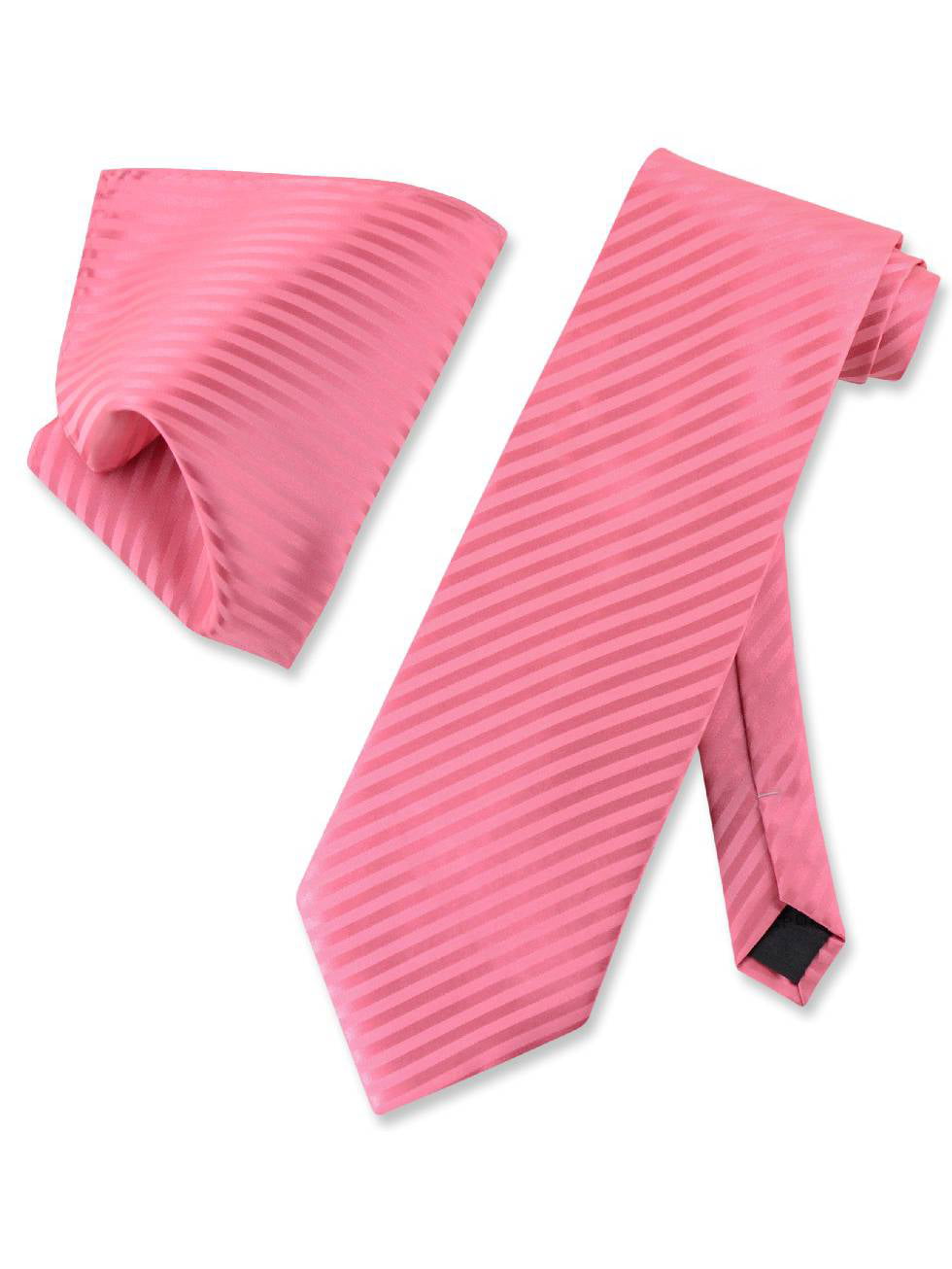 New Polyester Woven Men's Neck Tie necktie & hankie set Stripes coral wedding 