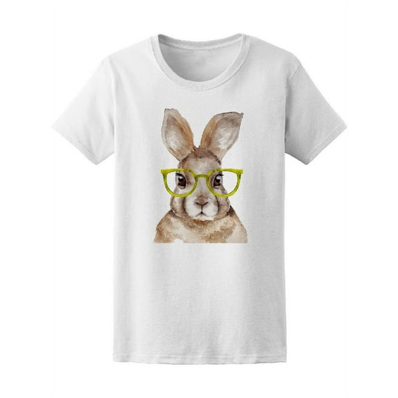 Watercolor Funny Rabbit Glasses T-Shirt Women -Image by Shutterstock, Female XX-Large