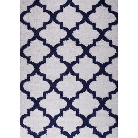 Ladole Rugs Shaggy Fes Made in Europe Beautiful Abstract Polypropylene Small Runner Rug in Dark Blue White, 3x5 (2'7" x 4'11", 80cm x 150cm)