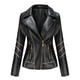 thumbnail image 2 of YUEHAO - Chaqueta de cuero ajustada para mujer, con cuello alto, costuras de cremallera, color liso, color negro, 2 of 8