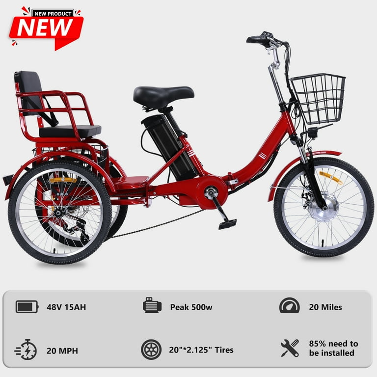 EazinGo Adult Electric Tricycle, 3-Wheel E-Bike with Basket,