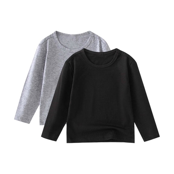 HAiming 2 Packs Kids Basic Cotton Sweatshirts Casual Long Sleeve Soft T-Shirt Crew Neck Solid Color Tee Tops