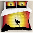 thumbnail image 1 of Ostrich Duvet Cover Set Queen Size, Silhouette of Wild Animal Running across the Desert at Sunset Cactus, Decorative 3 Piece Bedding Set with 2 Pillow Shams, Dark Coral Black Yellow, by Ambesonne, 1 of 3