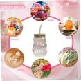 thumbnail image 4 of Instagram Glass Cup with Lid and Straw, 450ml Ribbed Tumbler with Bow or Rose, Aesthetic Drinking Glass for Flat Lay Photos, 4 of 6