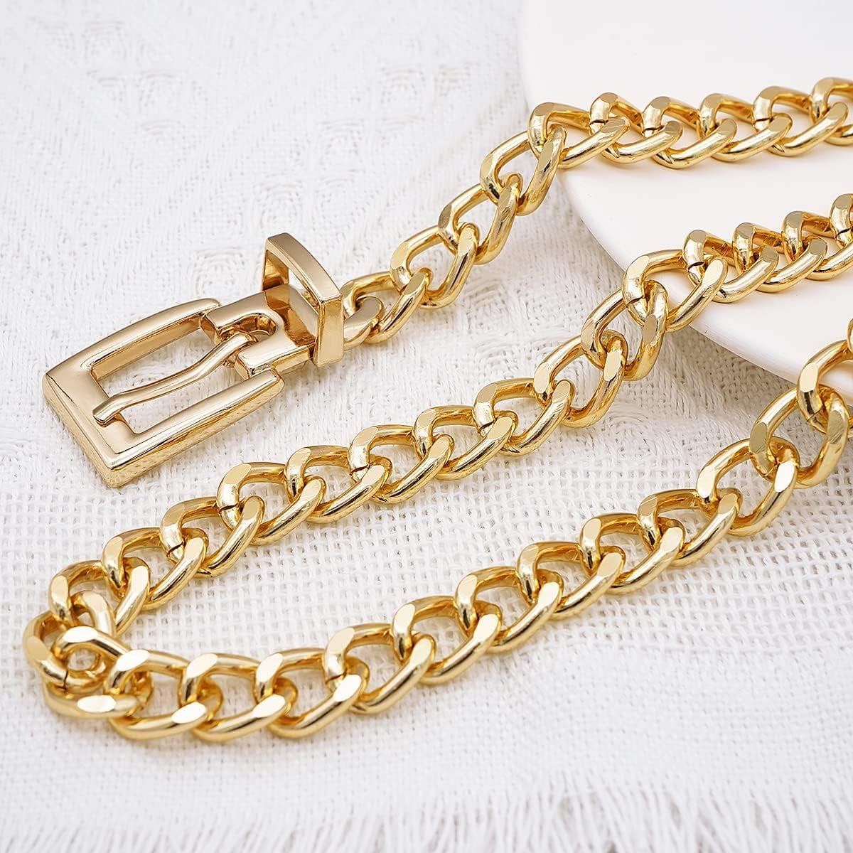 Chain Belts Leather Waist Belt for Women Layered Metal Chain 