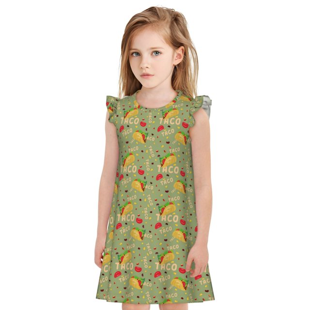 Balery Taco Camisón de princesa para niñas, pijama de algodón con mangas abullonadas, suave y bonito.-Medium
