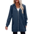 thumbnail image 5 of Fartey Womens Long Fleece Zip Up Jacket Oversized Long Sleeve Hooded Coat with Pockets Fashion Winter Solid Color Coats, 5 of 9