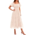 thumbnail image 1 of Vestido PRETTYGARDEN Midi de Tul con Fruncido y Mangas Abullonadas Beige S, 1 of 7