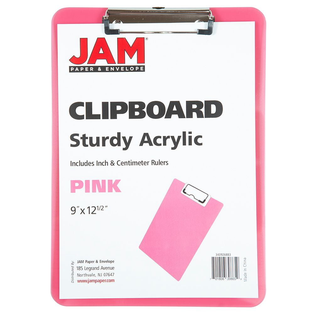 JAM Paper Plastic Clip Boards, Pink Clipboards, 12/Pack, 9 x 12.5