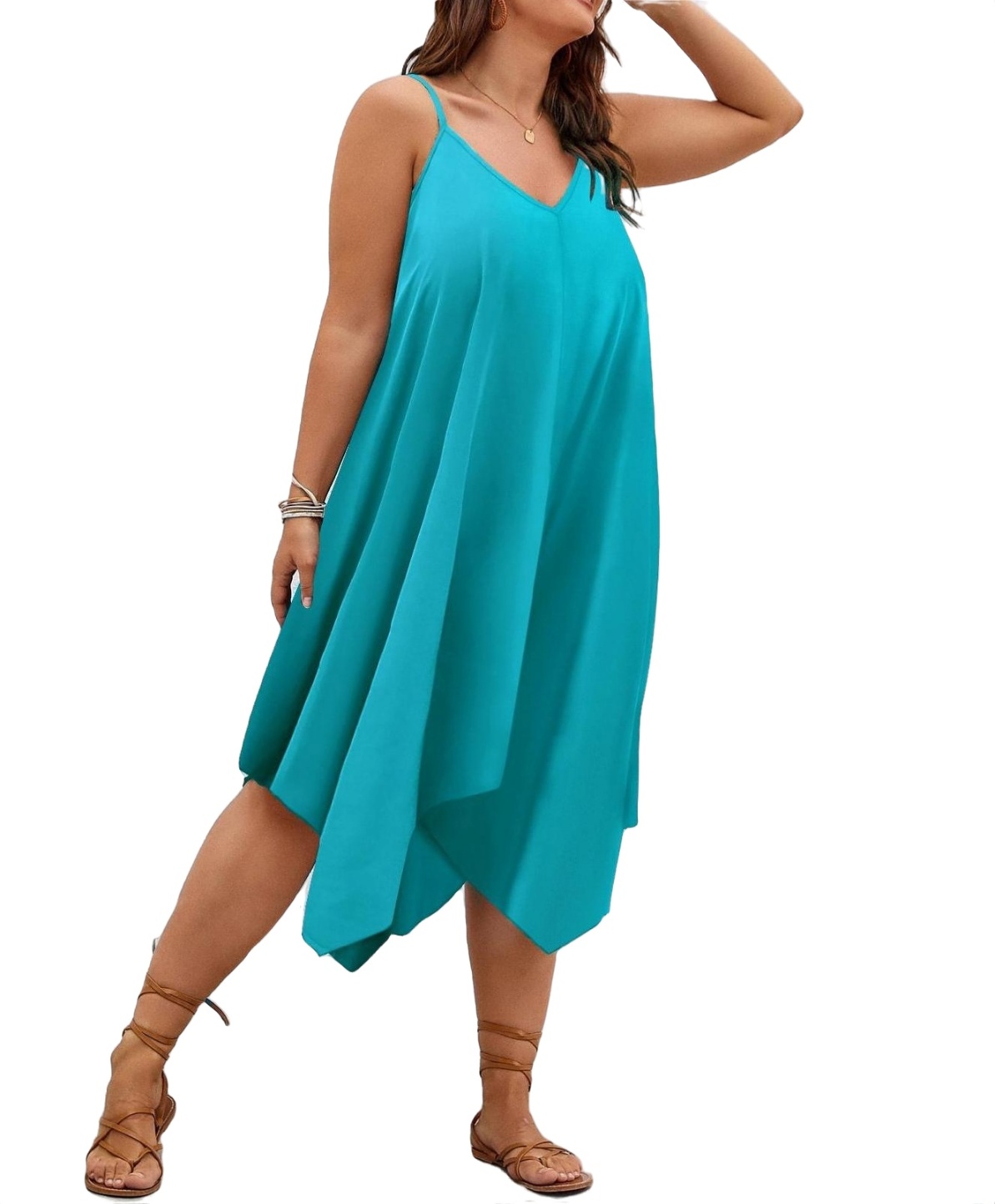 Womens Plus Size Dresses Casual Plain Sleeveless Cami Cadet Blue 4XL