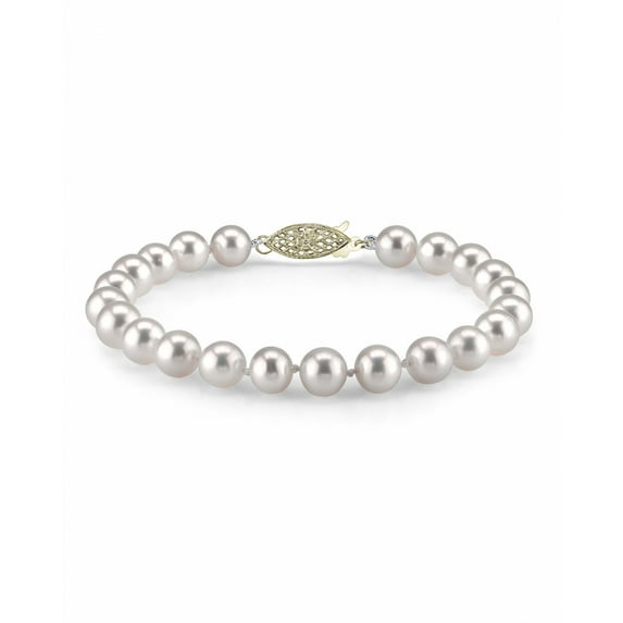 14K Gold 9-10mm White Freshwater Cultured Pearl Bracelet - AAAA Quality