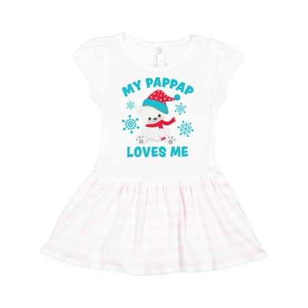 

Inktastic Polar Bear My Pappap Loves Me in Santa Hat with Snowflakes Gift Toddler Girl Dress