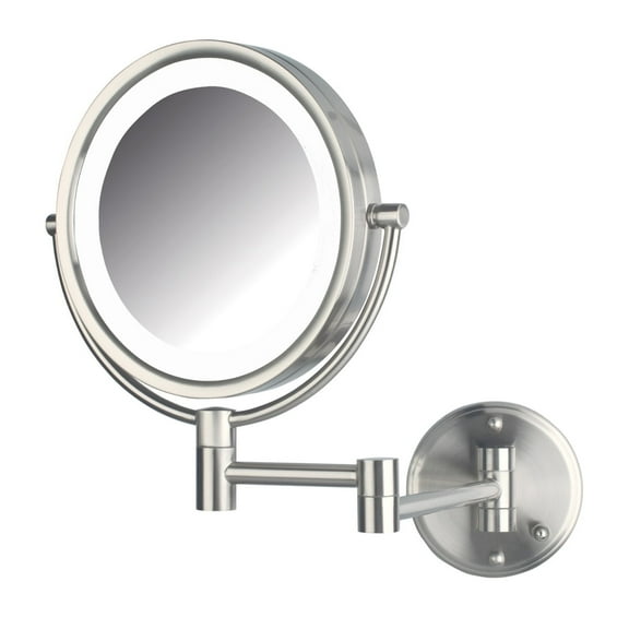 Jerdon Wall-Mounted Makeup Mirror With Lights - Direct-Wired Lighted Makeup Mirror with 8X Magnification & Nickel Finish - Model HL88NLD