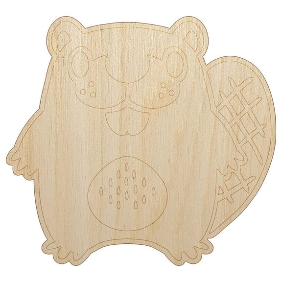 Kawaii Cute Beaver Buddy Wood Shape Unfinished Piece Cutout Craft DIY Projects - 4.70 Inch Size - 1/8 Inch Thick