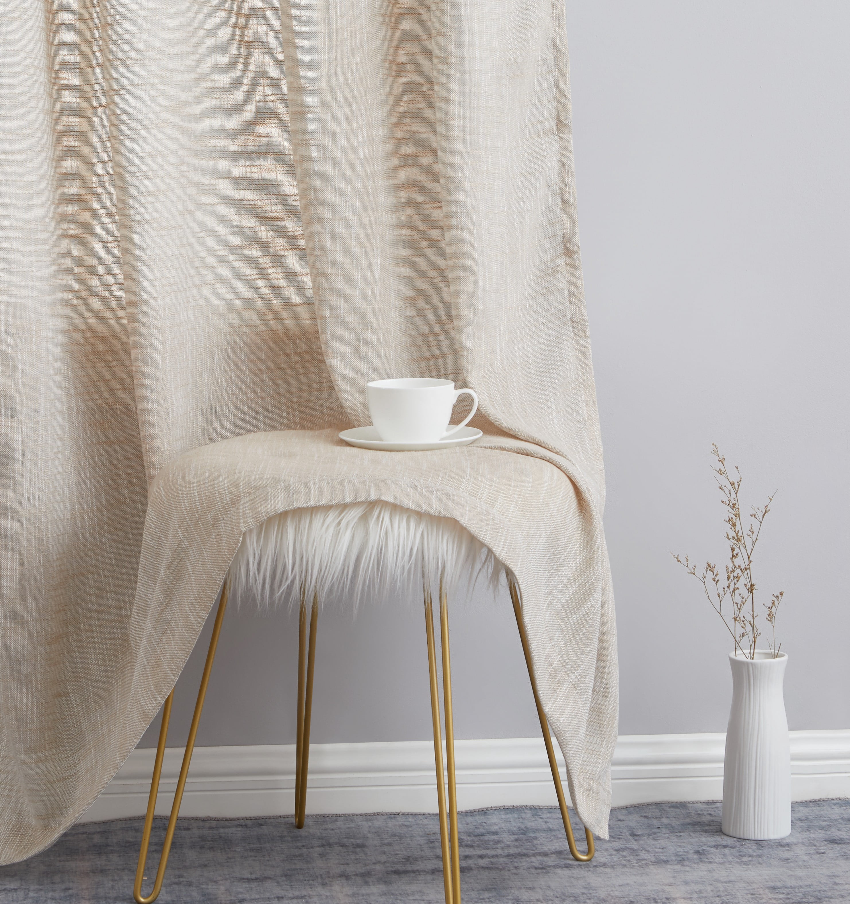 THD Harley Faux Linen Textured Semi Sheer Sun Light Filtering Window Grommet Curtain Panels, Set of 2 Panels