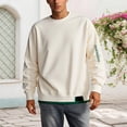 thumbnail image 2 of Mens Sweatshirts Casual Spring Fall Stylish Long Sleeve 2 In 1 Color Block Crewneck Hoodless Tops Pullover Loose Comfortable Sweatshirt for Men Beige M, 2 of 4