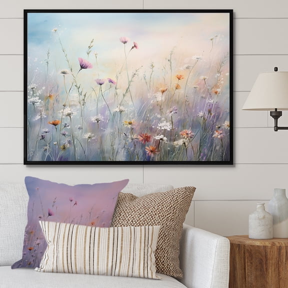 Designart "Meadow Stroll Among Wildflowers I" Wildflowers Floater Framed Canvas Wall Art
