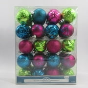 Holiday Time 60mm Fuschia/ Lime Green/ Turquoise Teal Christmas Shatterproof Ornament, 40 Count