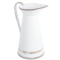 Topbathy White Pitcher Vases for Flowers Vintage Metal Pitcher Farmhouse Decor Galvanized Flower Vases Chic French Milk Can Rustic Home Decor