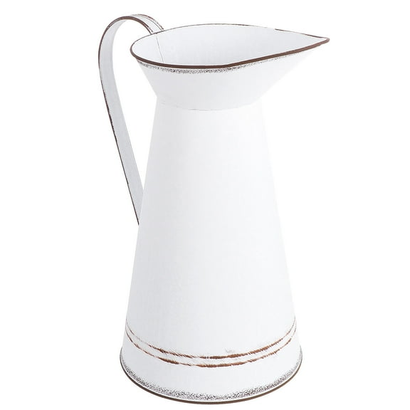 Topbathy White Pitcher Vases for Flowers Vintage Metal Pitcher Farmhouse Decor Galvanized Flower Vases Chic French Milk Can Rustic Home Decor