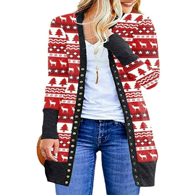 Cardigan de Noël à Manches Longues pour Femmes