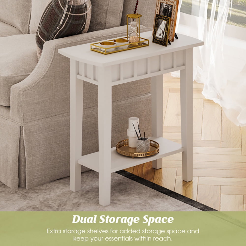 Finihen End Table, 2-Tier Narrow Wood End Table with Storage Shelf for Small Spaces, Sofa Side Table, Bed Side Table, for Living Room, Bedroom, White Finihen End Table, 2-Tier Narrow Wood End Table with Storage Shelf for Small Spaces, Sofa Side Table, Bed Side Table, for Living Room, Bedroom, White