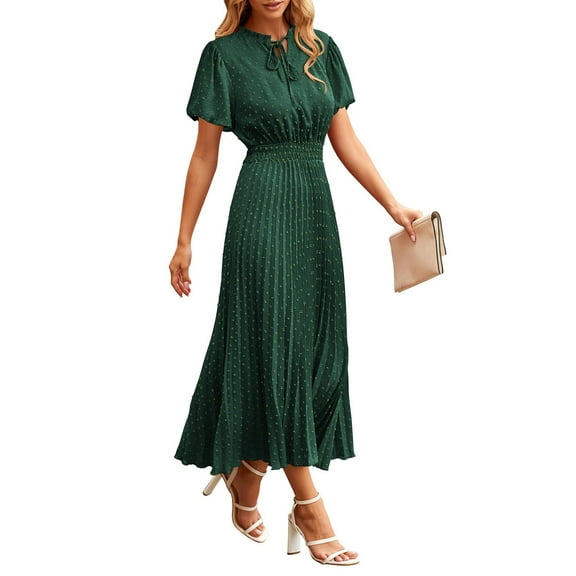 Black Dress, Women'S 2025 Summer Casual Dresses Loose V Neck Short Sleeve Tie Belt Solid Color-Wedding Guest, Beach & Daily Wear | Lightweight Boho Style Dress Maxi Dress (XXL, Dark Green) ZMTing