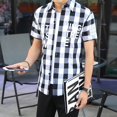 thumbnail image 3 of Camisas y blusas de cuadros rojos para hombre de media manga, de seda, de algodón, de marca barata, estilo hipster coreano, ropa de diseñador asiática, 3 of 5