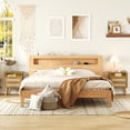 thumbnail image 6 of Vabches Rattan Nightstand Set of 2 with 2 Storage Drawers & Charging Station, Wood led Night Stands End Side Table for Bedroom/ living room, Natural, 6 of 11