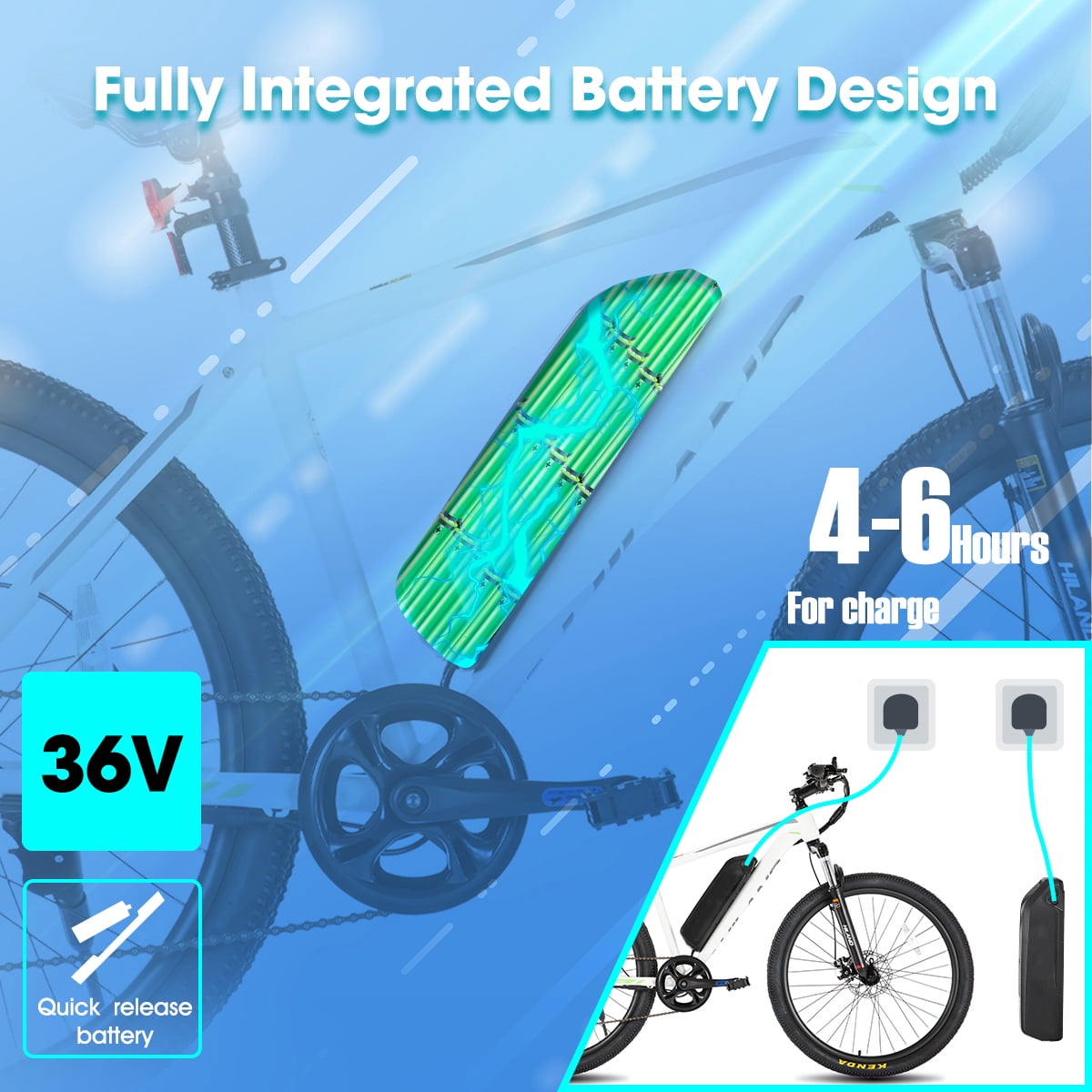 Hiland 26" Electric Mountain Bike 500W 20mph Adults E-Bike Shimano 7 Speed Disc Brake Suspension Fork with 36V Removable Battery White