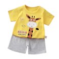thumbnail image 2 of XUELUO Kids Boys Casual Outfit Sets Summer Cartoon Animal Print Crew Neck Short Sleeve T Shirt Tops And Shorts 2 Piece Holiday Wear,Yellow,5-6 Years, 2 of 4
