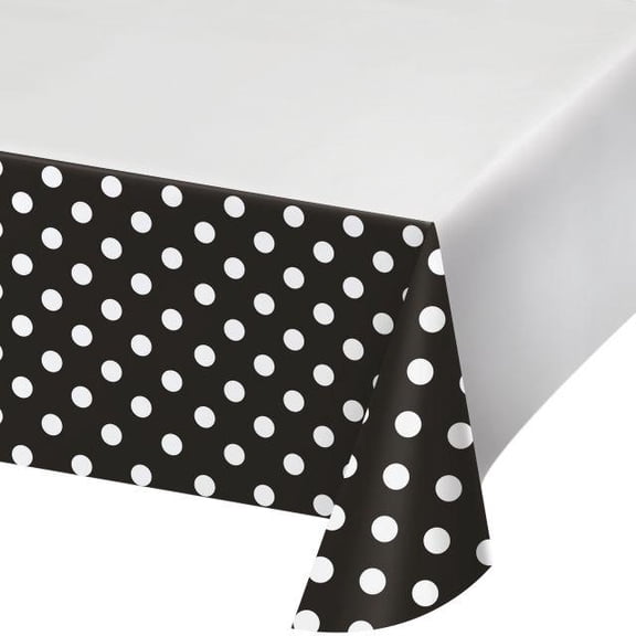 Creative Converting Dots & Stripes Black Velvet Plastic Tablecover Border Print, 54" X 102"