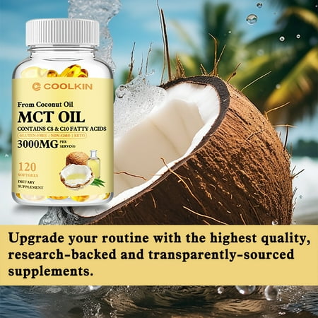 Coolkin MCT OIL Capsules 3000mg -Weight Loss,Digestive Support,Brain,Skin Health 120pcs (1/3/5 Pack)