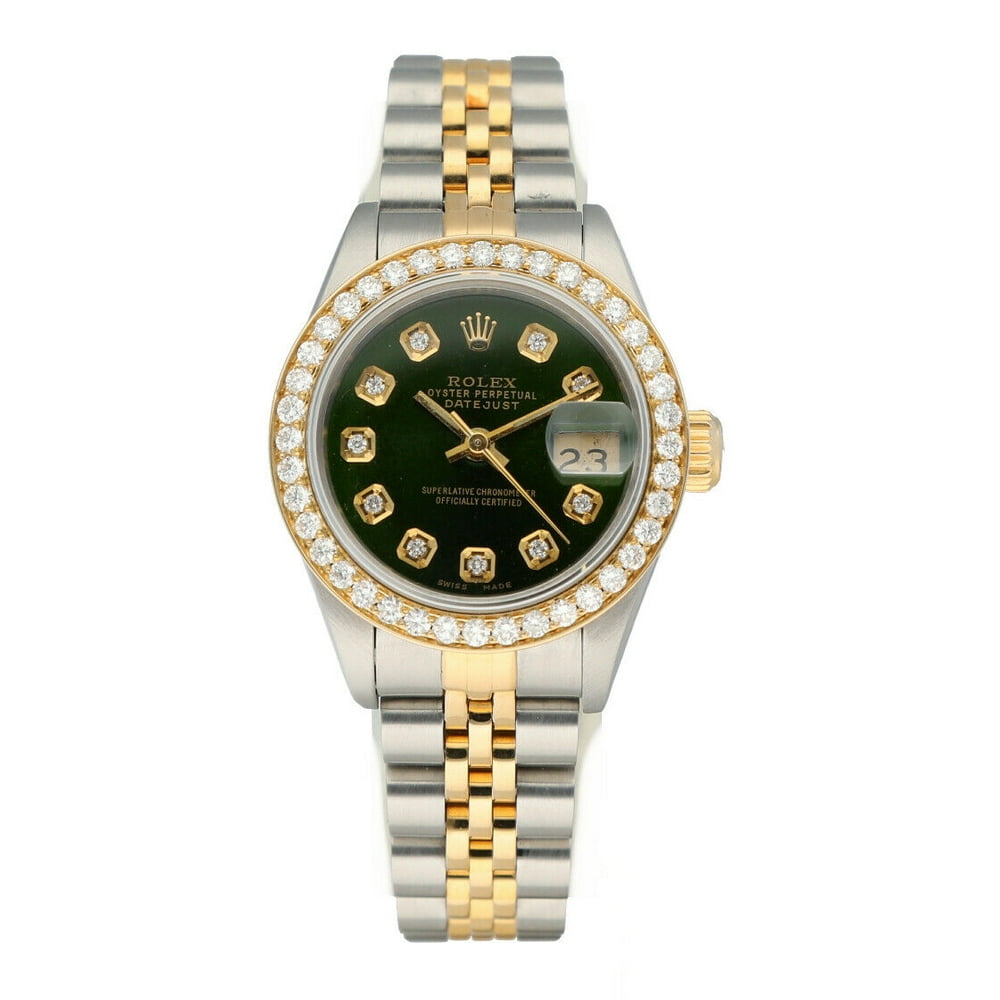Rolex - Rolex 69173 Datejust 18k Yellow Gold Steel Green Diamond Dial ...