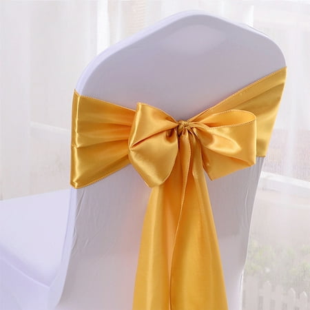 

Qnjujn 6.69x108.26in Gold purple And Sky BlueSatin Bow Tie Ribbon Chair Cover Sash Hotel Banquet Wedding Party Decoratio Gold
