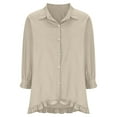 thumbnail image 7 of Dazajoo Today's Deals 3/4 Sleeve Button Down Shirts for Women Cotton Linen Solid Color Blouses Summer Vintage Ruffle Hem Lightweight T-shirt,Beige,S, 7 of 7