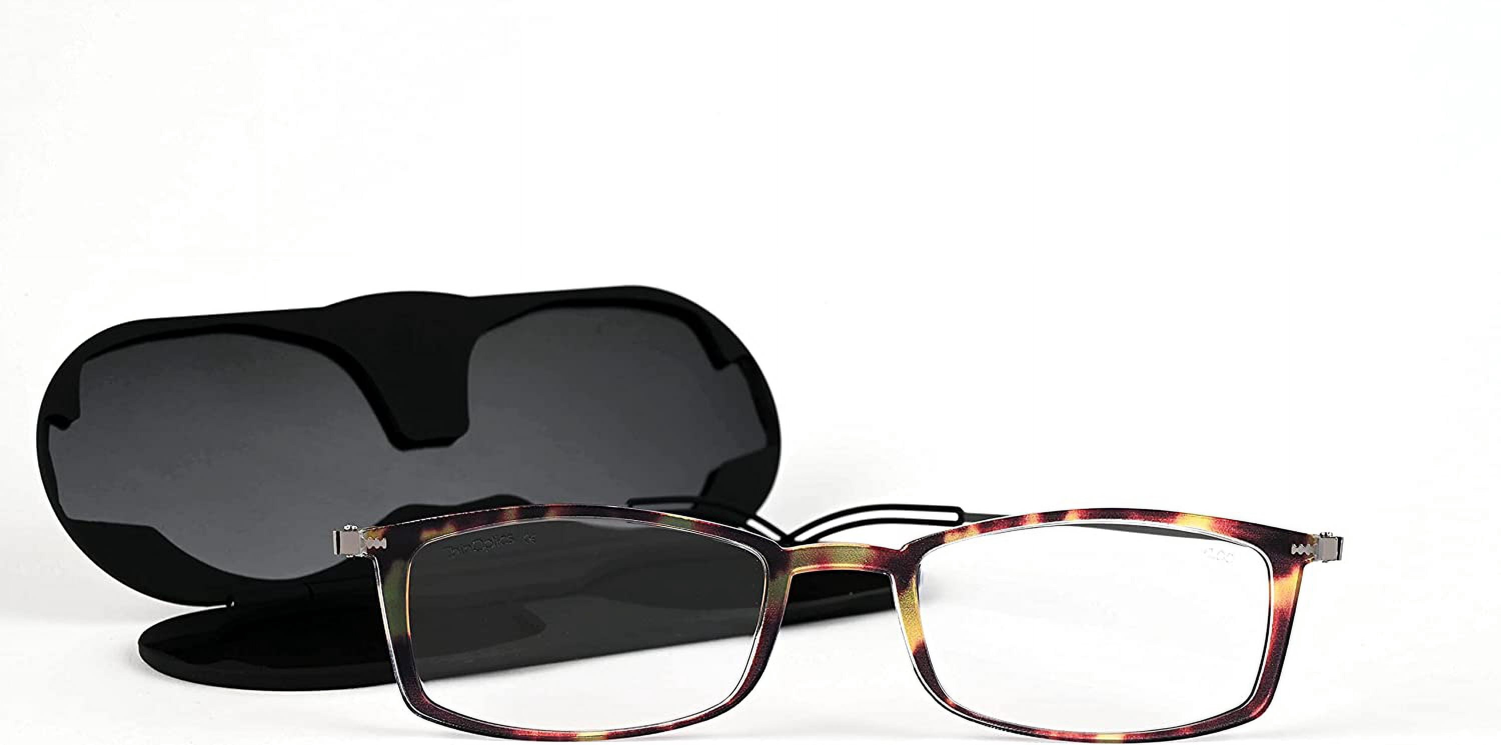 ThinOptics Milano Aluminum Case + Frontpage Brooklyn Rectangular Reading Glasses, Tortoise Frames / Silver Case, +2.50