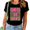 1-Black, variant on UNISHE Women's Vibrant Letter Print T-Shirt Colorful Striped Background Graphic Tee Casual Short Sleeve Crewneck Top