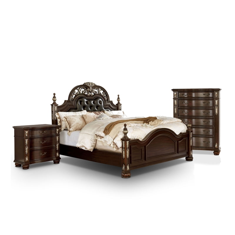 FOA Saavy 3Piece Cherry Wood Bedroom Set Queen + Nightstand + Chest