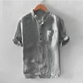 thumbnail image 2 of Mens Comfy Linen Shirt Lightweight Short Sleeve Striped Tees Regular Casual Summer Chest Pocketed Tops, 2 of 5
