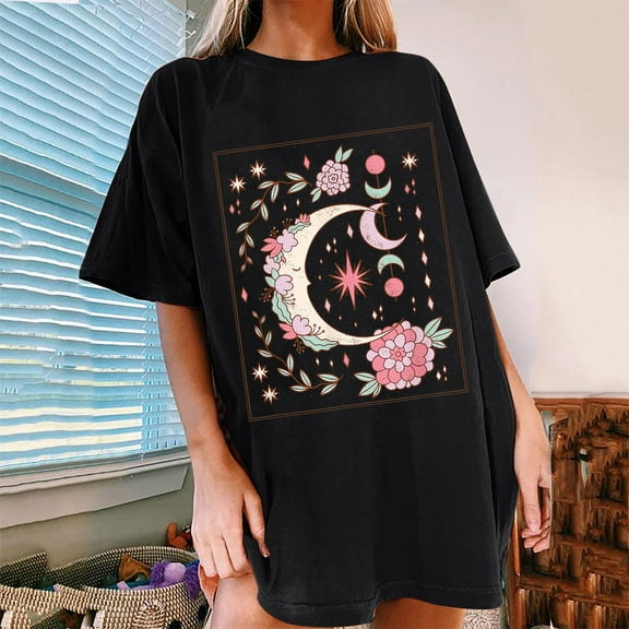 DailyTrove Women's Artistic Cat Graphic Oversize T-Shirt - Short Sleeve Casual Tee, Edgy for Concerts & Streetwear