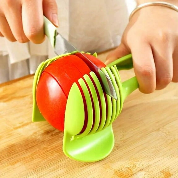 Easy To Grip Tomato And Lemon Slicer - A Multi Blade Fruit Cutting Tool With Round Fruit Pliers, Egg Slicing Accessories, Durable Plastic, Green - Perfect For Kitchen Preparation, Tomato Slicer